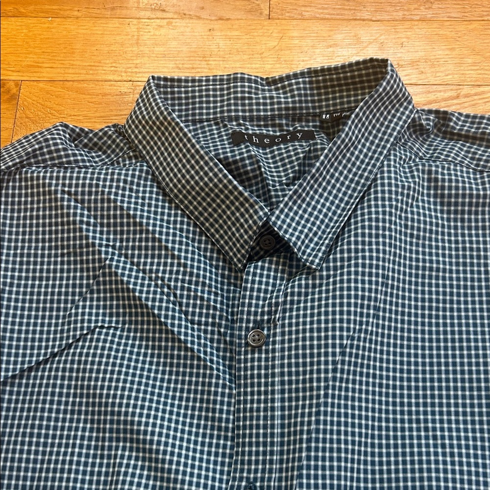 Theory Men's Navy and White Plaid Shirt